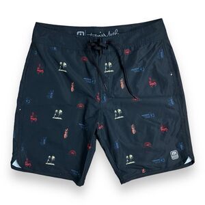 Travis Mathew Shorts Men’s 32 Black Active Swim Graphic Print Tropical Palm Tree